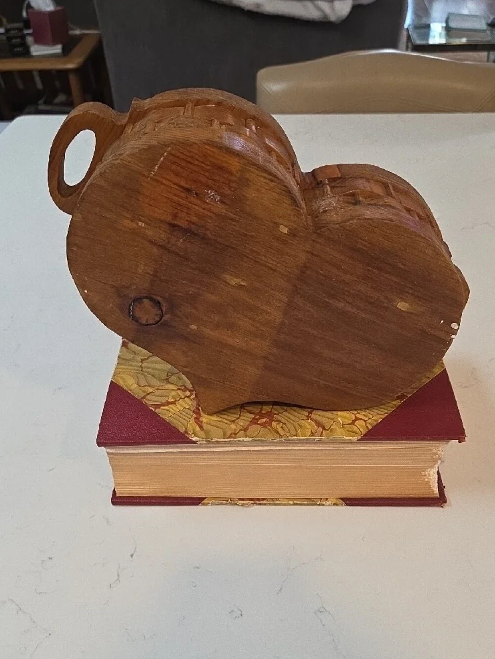 Handcrafted Wood Heart Serving Tray - Brown